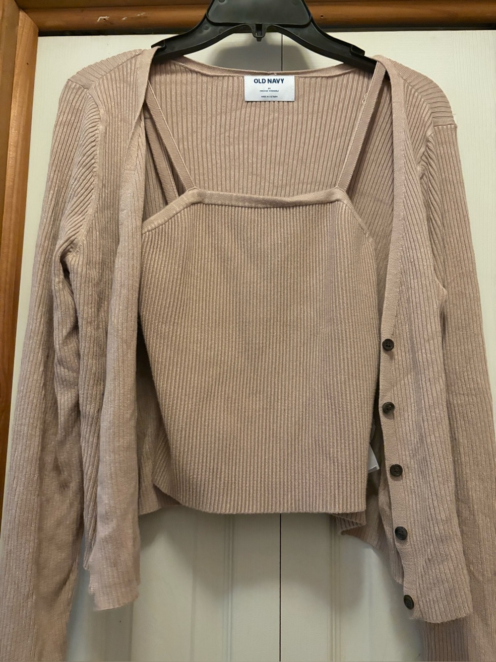 Old Navy Two-Piece Ribbed Tank & Cardigan Set in Taupe